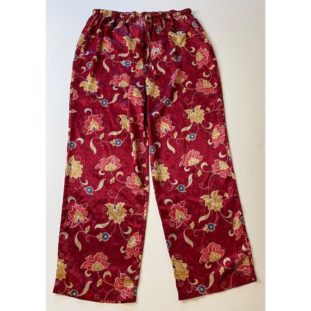 Vtg Valerie Stevens Satin Floral Wide Leg Pants Size L‎ Romantic Feminine Glam